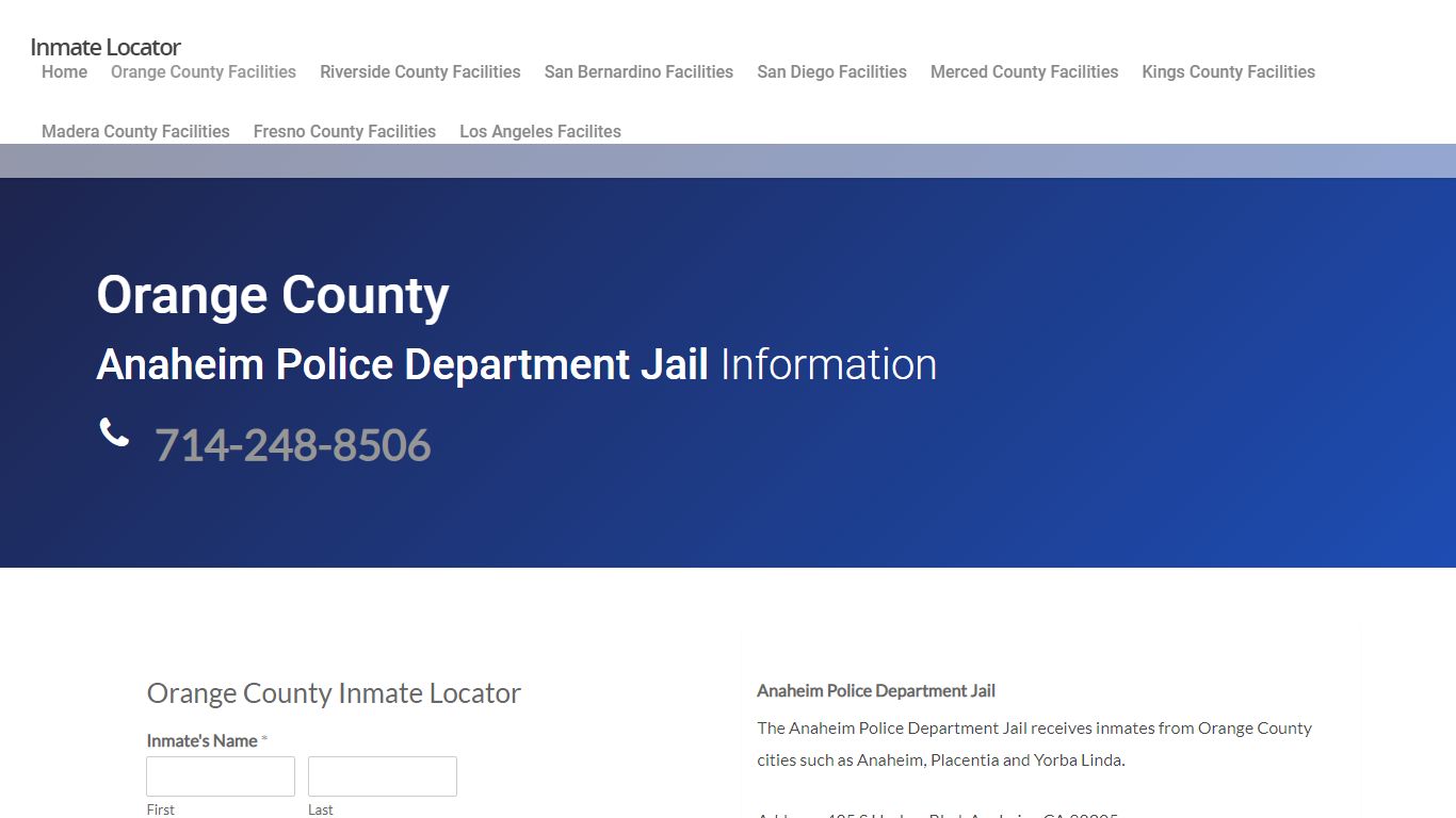 Anaheim Police Department - Orange County Inmate Locator